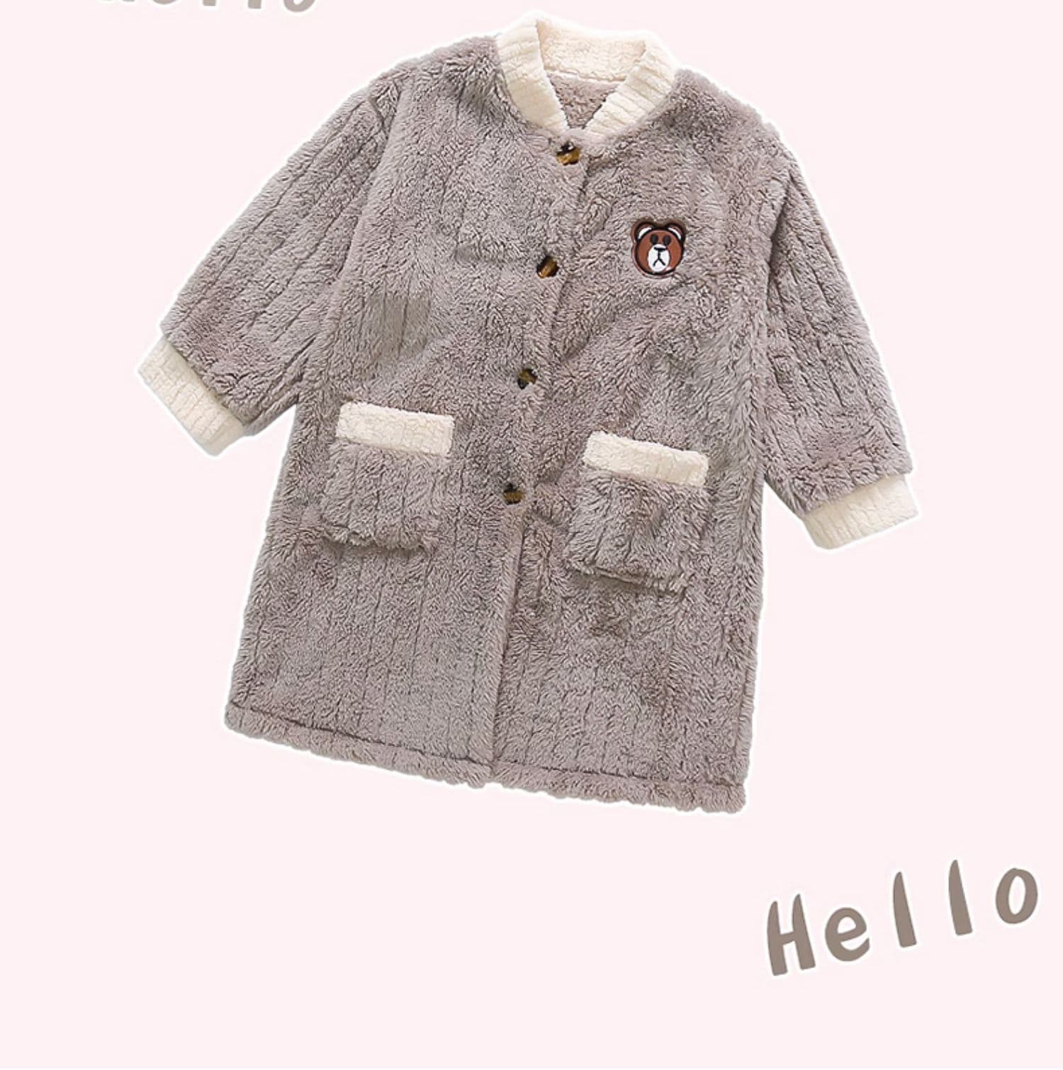 バスタオル キッズ用 冬用 厚手 フランネル 男の子 カーディガン風 ロング丈 ルームウェア 90〜130cm