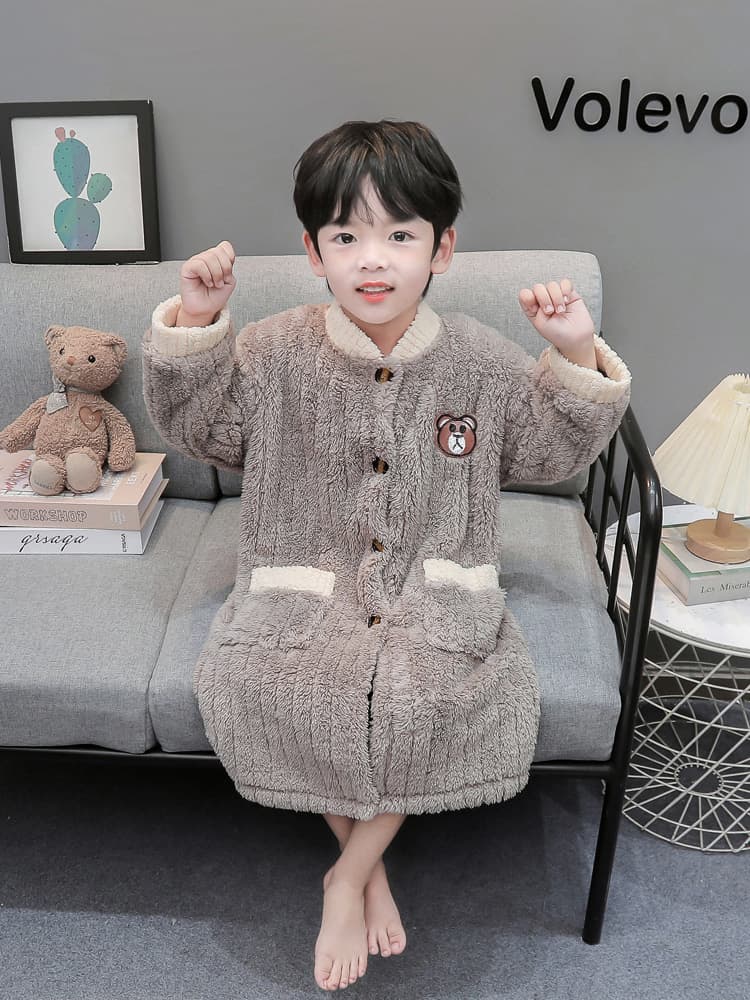 バスタオル キッズ用 冬用 厚手 フランネル 男の子 カーディガン風 ロング丈 ルームウェア 90〜130cm