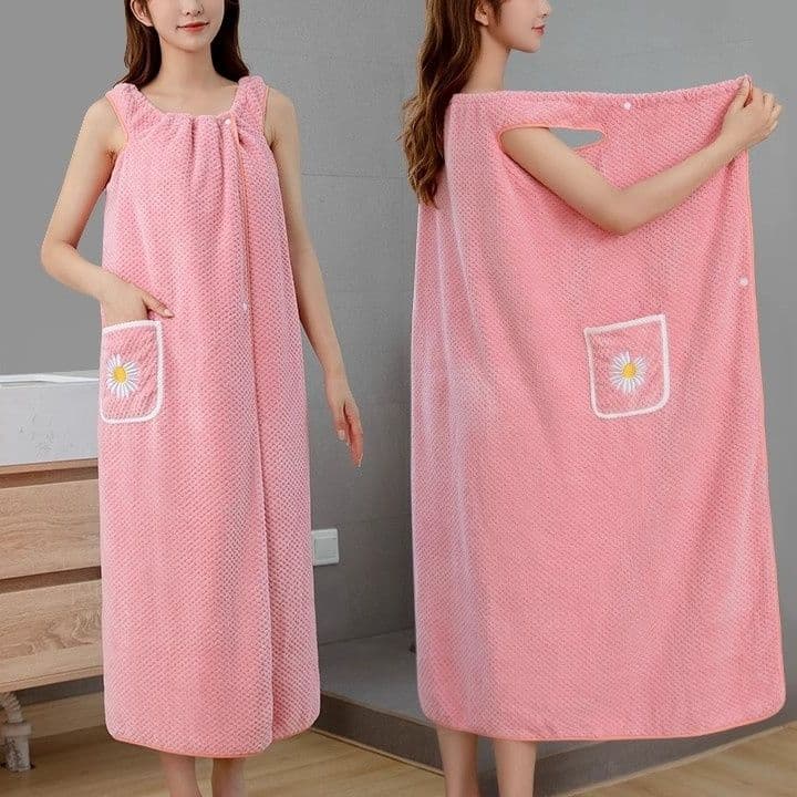 吸水速乾 レディースバスタオル ワンピース型 ラップタオル ポケット付き 130×100cm/145×100cm