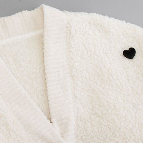 レディース ルームウェア 冬用 厚手 モコモコ 長袖 ロング丈 カーディガン風 バスローブ パジャマ 部屋着 ふわふわ 米白 S〜XL