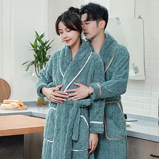 バスローブ ペア 冬用 厚手 フランネル カップル ガウン 男女兼用 ルームウェア お揃い 長袖 暖かい おしゃれ