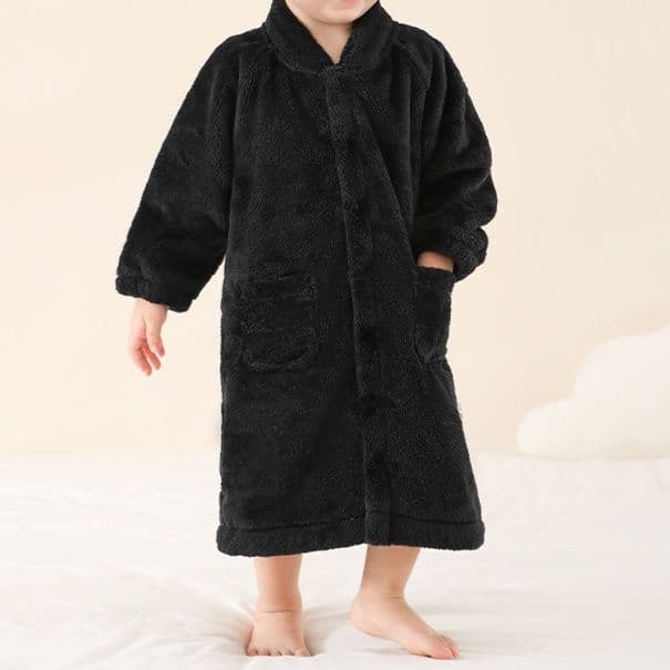 バスタオル キッズ用 冬用 厚手 フランネル 男の子 カーディガン風 ロング丈 ルームウェア 90〜130cm