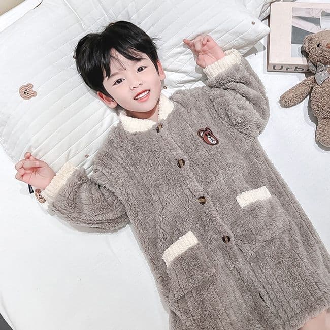 バスタオル キッズ用 冬用 厚手 フランネル 男の子 カーディガン風 ロング丈 ルームウェア 90〜130cm
