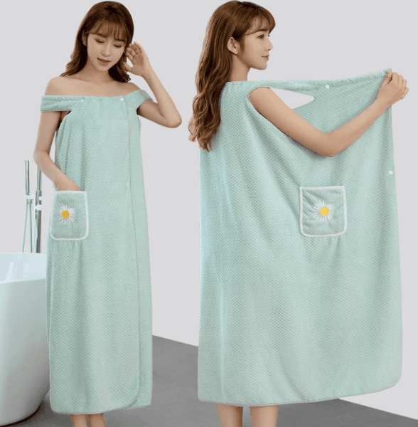 吸水速乾 レディースバスタオル ワンピース型 ラップタオル ポケット付き 130×100cm/145×100cm