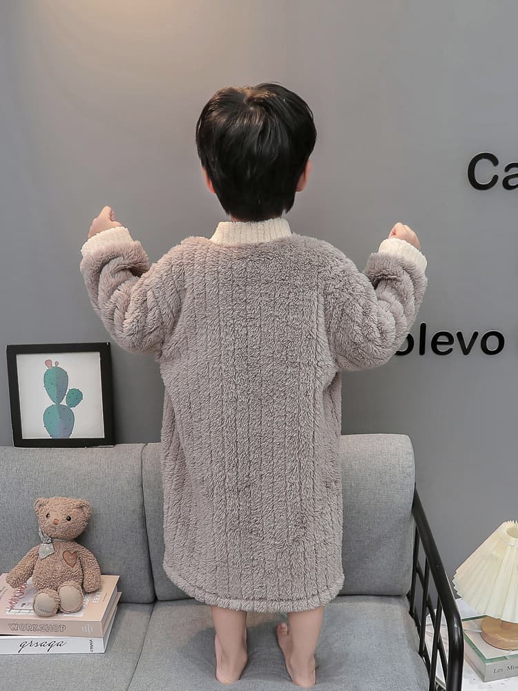 バスタオル キッズ用 冬用 厚手 フランネル 男の子 カーディガン風 ロング丈 ルームウェア 90〜130cm