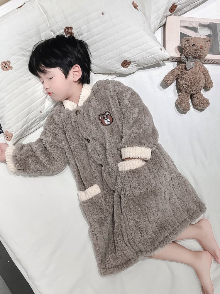バスタオル キッズ用 冬用 厚手 フランネル 男の子 カーディガン風 ロング丈 ルームウェア 90〜130cm