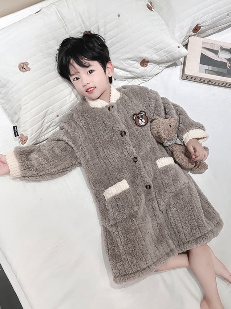 バスタオル キッズ用 冬用 厚手 フランネル 男の子 カーディガン風 ロング丈 ルームウェア 90〜130cm