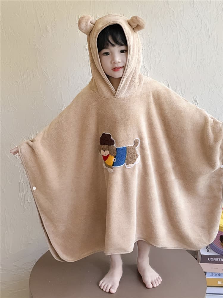 バスタオル キッズ用 冬用 厚手 フランネル 女の子 男の子 ポンチョ風 フード付き 耳付き アニマルデザイン ルームウェア 80〜130cm
