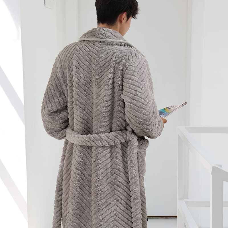 バスローブ メンズ 冬用 長袖 厚手 フランネル 大襟 ロング丈 ルームウェア 165〜185cm