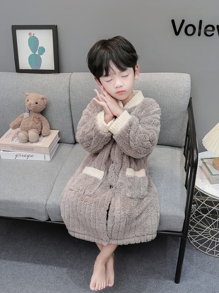 バスタオル キッズ用 冬用 厚手 フランネル 男の子 カーディガン風 ロング丈 ルームウェア 90〜130cm